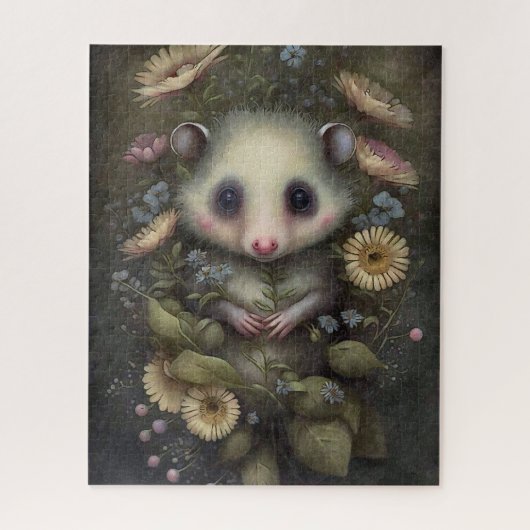 Cute Baby Opossum Flowers Painting Legpuzzel (Verticaal)