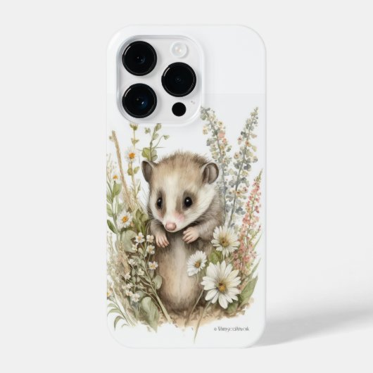 Cute Baby Opossum in wilde bloemen iPhone Hoesje (Achterkant)