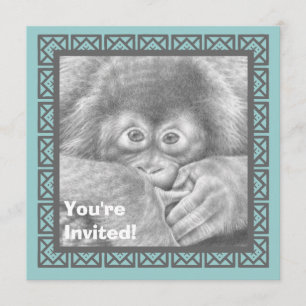 Cute Baby Orangutan Kids Birthday Party Invitation Kaart