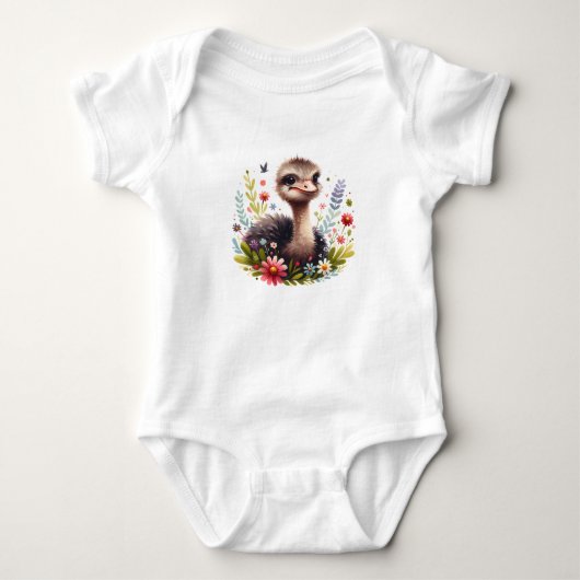 Cute Baby Ostrich with Flowers Romper (Voorkant)