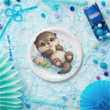Cute Baby Otter Drijvende Verjaardagsfeestje Papie
