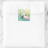Cute Baby Otter Floating in Sunlit Blue Pond Vierkante Sticker (Tas)