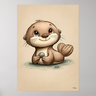 Cute Baby Otter Kinderkamer Scandinavisch Minimali Poster