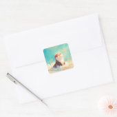 Cute Baby Otter Playing in Golden Sparkling Ocean Vierkante Sticker (Envelop)