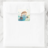Cute Baby Otter Splashing in Sparkling Blue Water Vierkante Sticker (Tas)