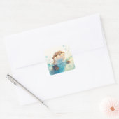 Cute Baby Otter Splashing in Sparkling Blue Water Vierkante Sticker (Envelop)