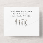 Cute Baby Owl Bird Feathers Bohemian Waterverf All In One Uitnodiging (Achterkant)