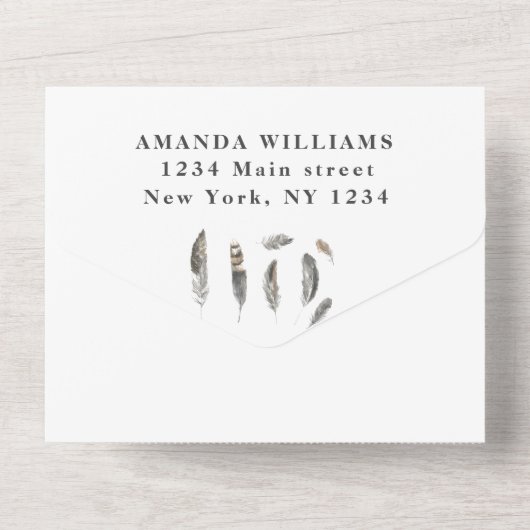 Cute Baby Owl Bird Feathers Bohemian Waterverf All In One Uitnodiging (Achterkant)