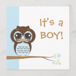 Cute Baby Owl Het is een Jongen Baby shower Uitnod Kaart