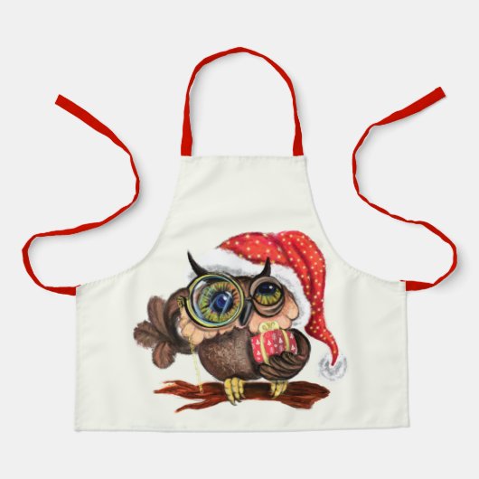 Cute Baby Owl in het Pet met Kerstmis en Gift - Fu Schort (Voorkant)
