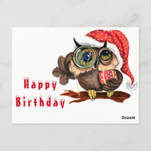 Cute Baby Owl in kerstmis Pet en cadeautjes - Birt Briefkaart