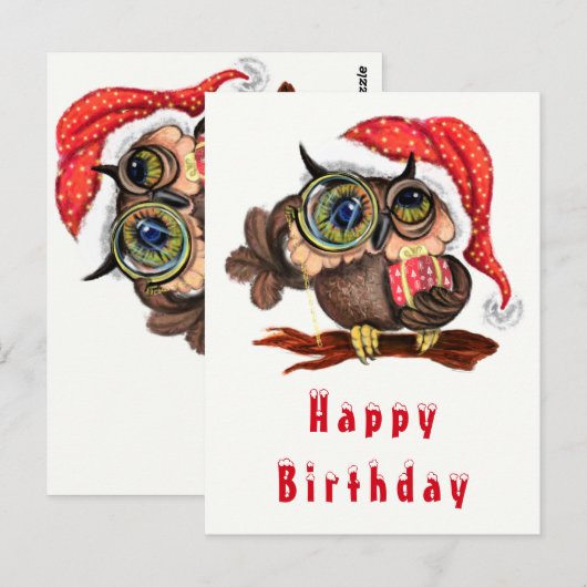 Cute Baby Owl in kerstmis Pet en cadeautjes - Birt Briefkaart (Voorkant / Achterkant)