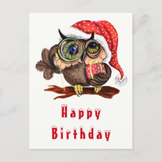Cute Baby Owl in kerstmis Pet en cadeautjes - Birt Briefkaart (Voorkant)