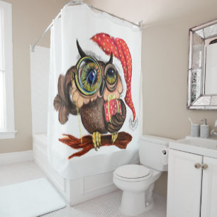 Cute Baby Owl in kerstPet en cadeau voor u Douchegordijn