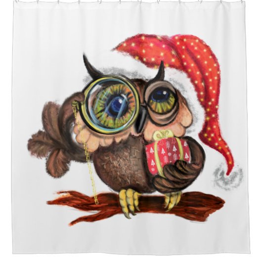 Cute Baby Owl in kerstPet en cadeau voor u Douchegordijn (Voorkant)