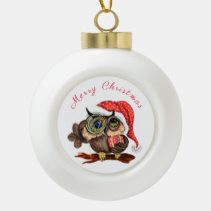Cute Baby Owl in kerstPet en cadeau voor u Keramische Bal Ornament