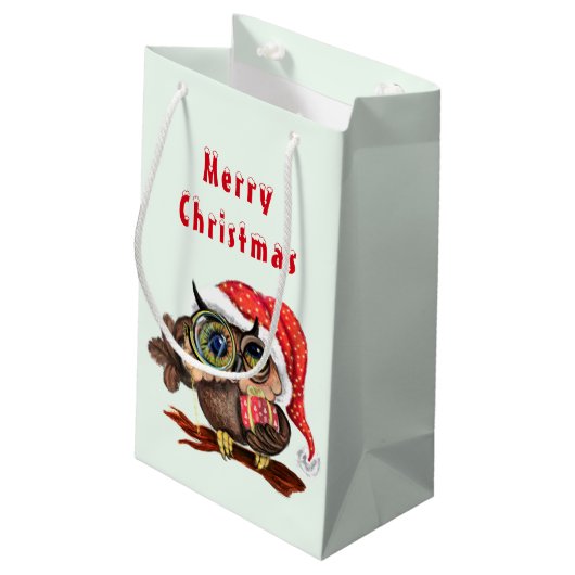Cute Baby Owl in kerstPet en cadeau voor u Klein Cadeauzakje (Achterkant Gekanteld)