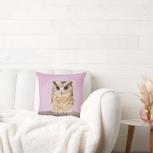 Cute Baby Owl - Roze Kussen