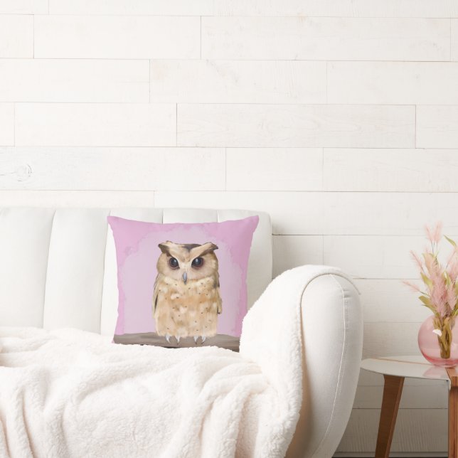 Cute Baby Owl - Roze Kussen (Bank)