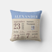 Cute Baby Owl Spring Blue Birth Stats Boy Nursery Kussen (Voorkant)