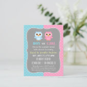 Cute Baby Owl Thema Gender Reopenbaarmakingsfeest Kaart (Staand voorkant)