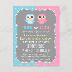 Cute Baby Owl Thema Gender Reopenbaarmakingsfeest Kaart
