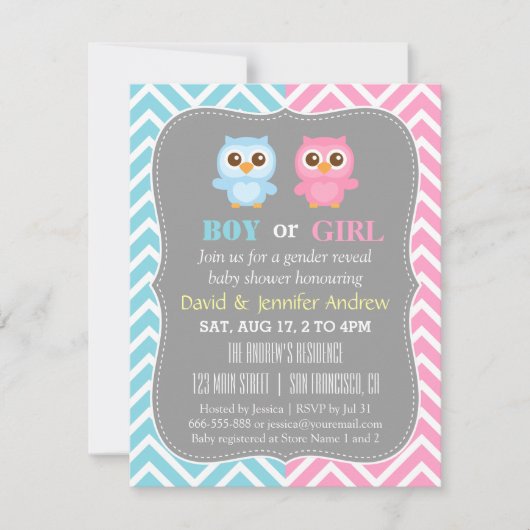 Cute Baby Owl Theme Chevron Gender Reopenbaarmakin Kaart (Voorkant)