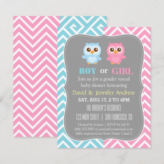 Cute Baby Owl Theme Chevron Gender Reopenbaarmakin Kaart (Voorkant / Achterkant)