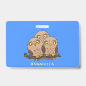 Cute baby owl trio cartoon illustratie badge (Back)