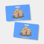 Cute baby owl trio cartoon illustratie badge (Front & Back)