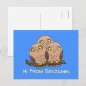 Cute baby owl trio cartoon illustratie briefkaart (Voorkant / Achterkant)