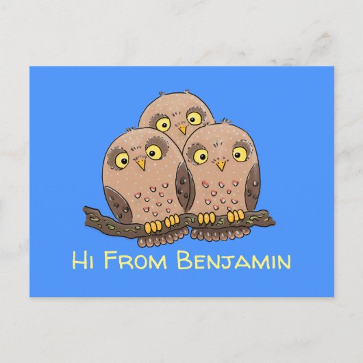 Cute baby owl trio cartoon illustratie briefkaart (Voorkant)