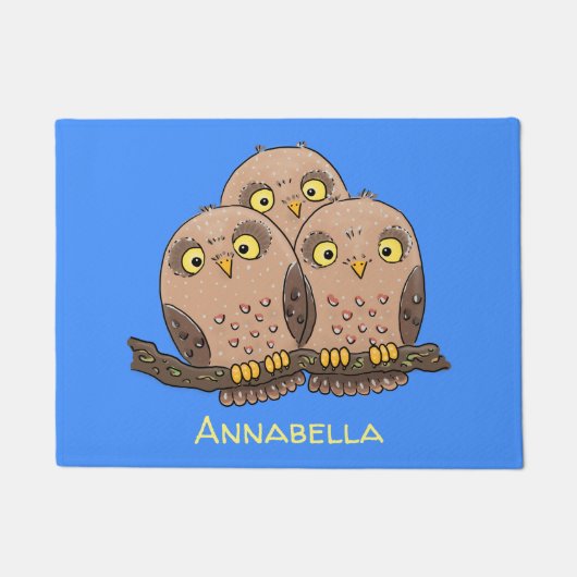 Cute baby owl trio cartoon illustratie deurmat (Voorkant)