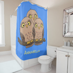 Cute baby owl trio cartoon illustratie douchegordijn