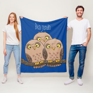 Cute baby owl trio cartoon illustratie fleece deken