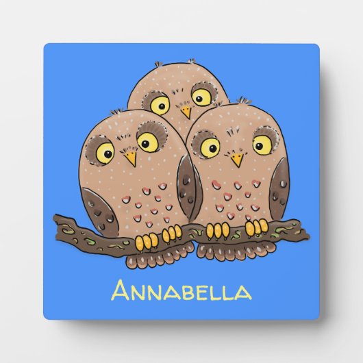 Cute baby owl trio cartoon illustratie fotoplaat (Voorkant)