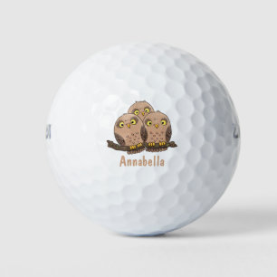 Cute baby owl trio cartoon illustratie golfballen