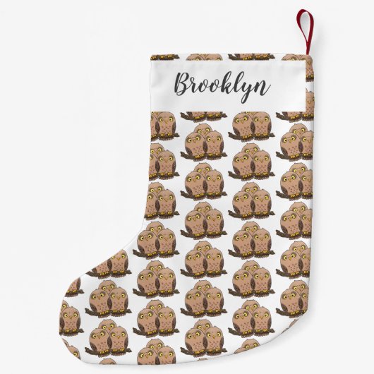 Cute baby owl trio cartoon illustratie kleine kerstsok (Achterkant)