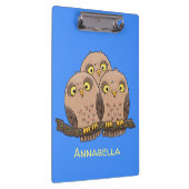Cute baby owl trio cartoon illustratie klembord (Rechts)