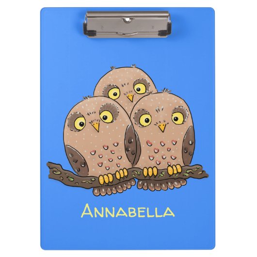 Cute baby owl trio cartoon illustratie klembord (Voorkant)