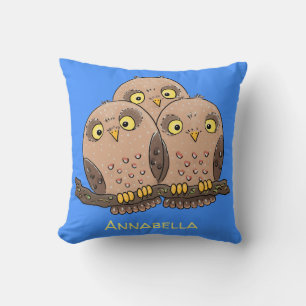 Cute baby owl trio cartoon illustratie kussen