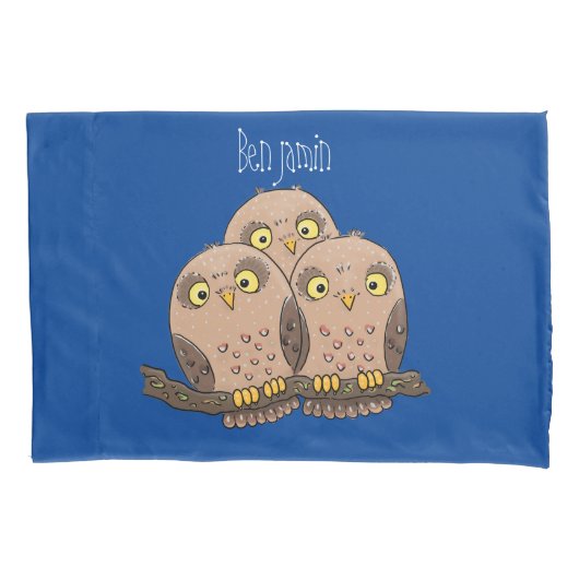 Cute baby owl trio cartoon illustratie kussensloop (Voorkant)