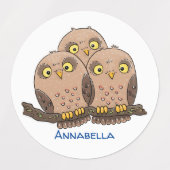 Cute baby owl trio cartoon illustratie labels (Design 2)