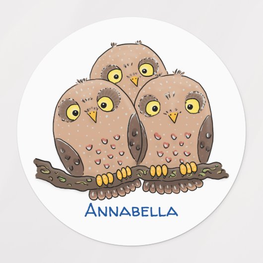 Cute baby owl trio cartoon illustratie labels (Design 2)