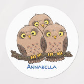 Cute baby owl trio cartoon illustratie labels (Design 1)