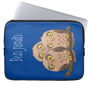 Cute baby owl trio cartoon illustratie laptop sleeve