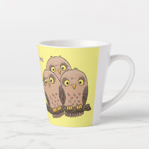 Cute baby owl trio cartoon illustratie latte mok