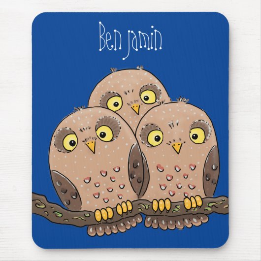Cute baby owl trio cartoon illustratie muismat (Voorkant)