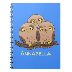 Cute baby owl trio cartoon illustratie notitieboek
