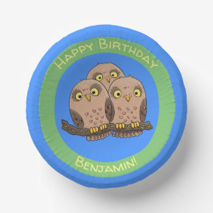 Cute baby owl trio cartoon illustratie papieren kommen